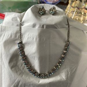 Vintage Aurora Borealis Crystal Choker with matching clip on earrings